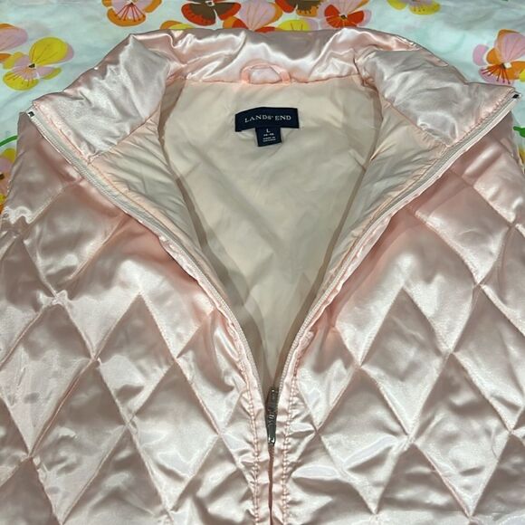 Lands End Pink Puffer Vest - L Pearl Pink - Picture 4 of 13